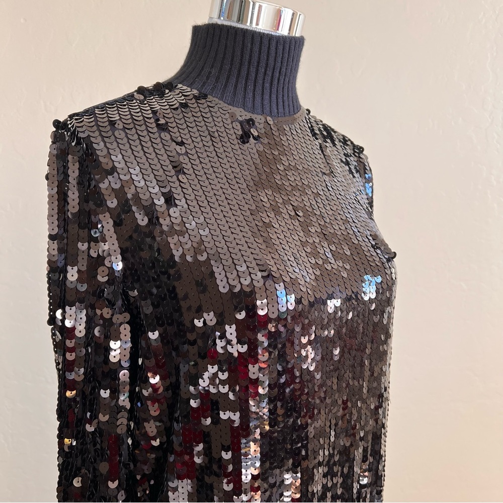 ZARA Black Sequin Knit Mock Neck Long Dress S - Picture 8 of 16